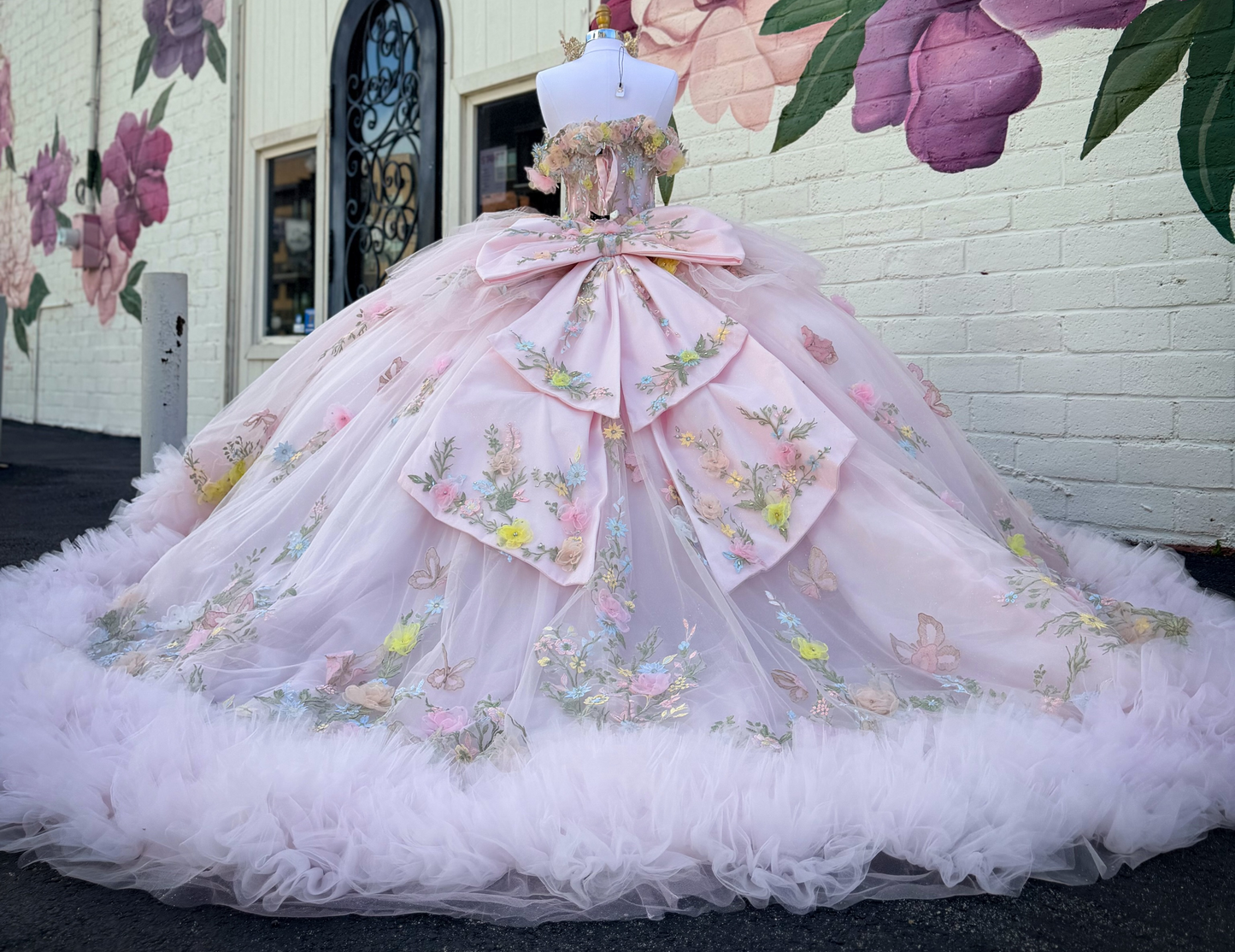 Ball Gown Off Shoulder Pink 3D Flowers Tulle Lace Sweet 16 Quinceanera Dresses HE1570