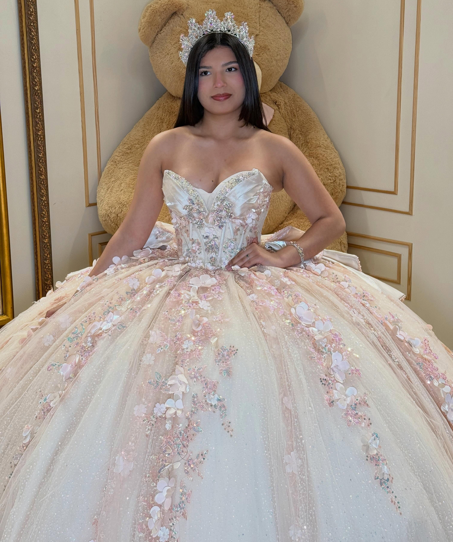 Sweetheart Glittery Tulle 3D Flower Lace Sweet 16 Quinceanera Dresses HE1575
