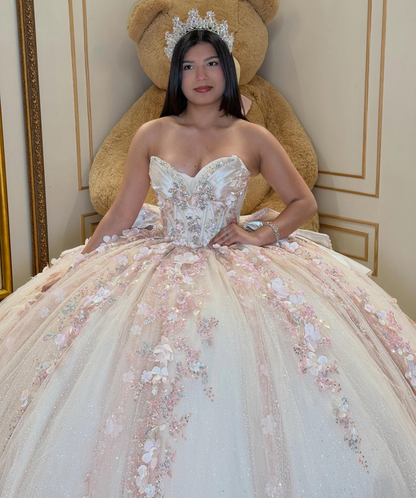 Sweetheart Glittery Tulle 3D Flower Lace Sweet 16 Quinceanera Dresses HE1575