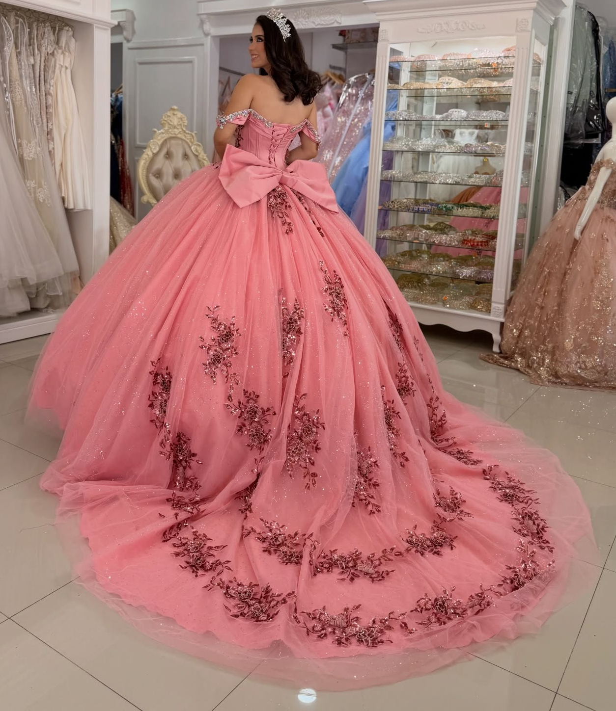 Lace Appliqued Beaded Off Shoulder Quinceanera Dresses Sweet 16 Birthday Gowns HE1599