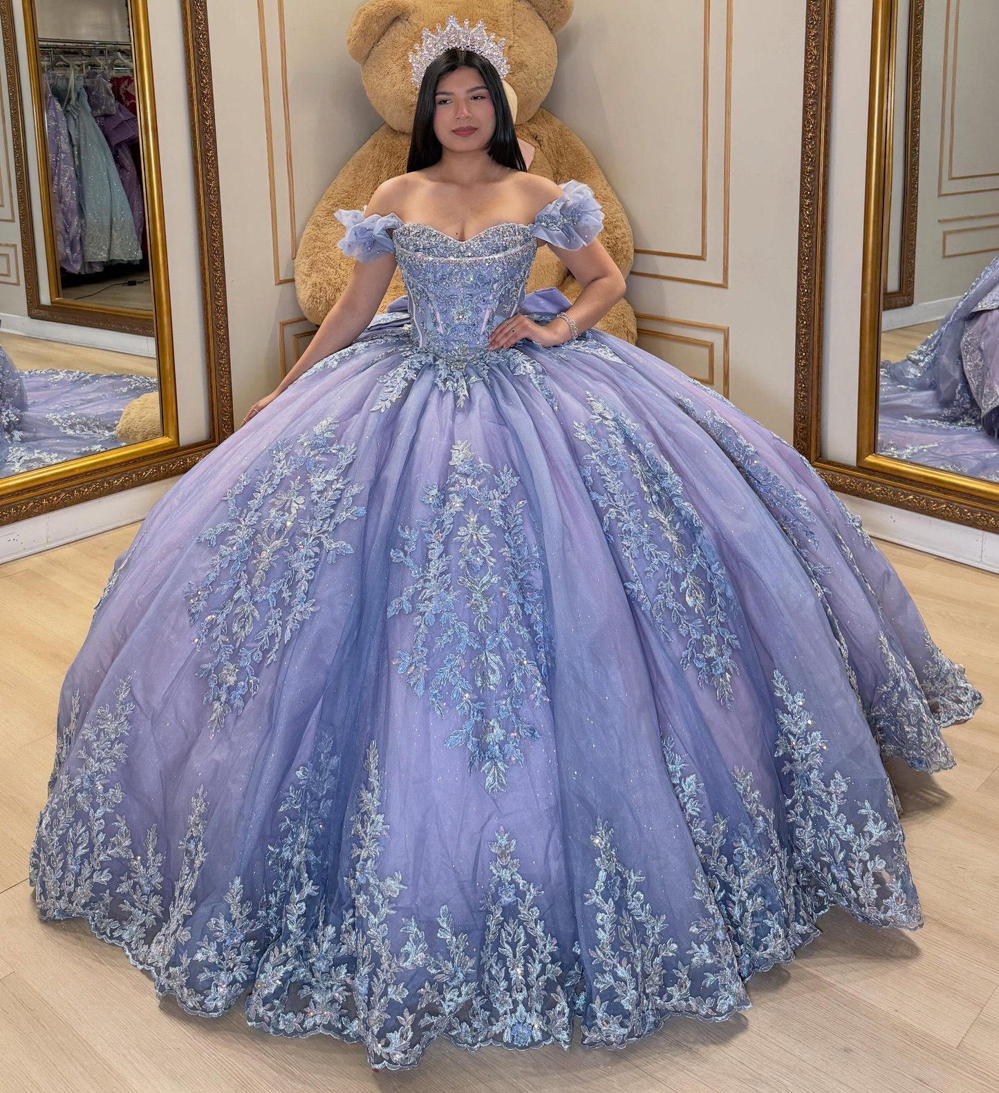 Lilac Ball Gown Tulle Lace Appliqued Sweet 16 Quinceanera Dress for Birthday HE1593