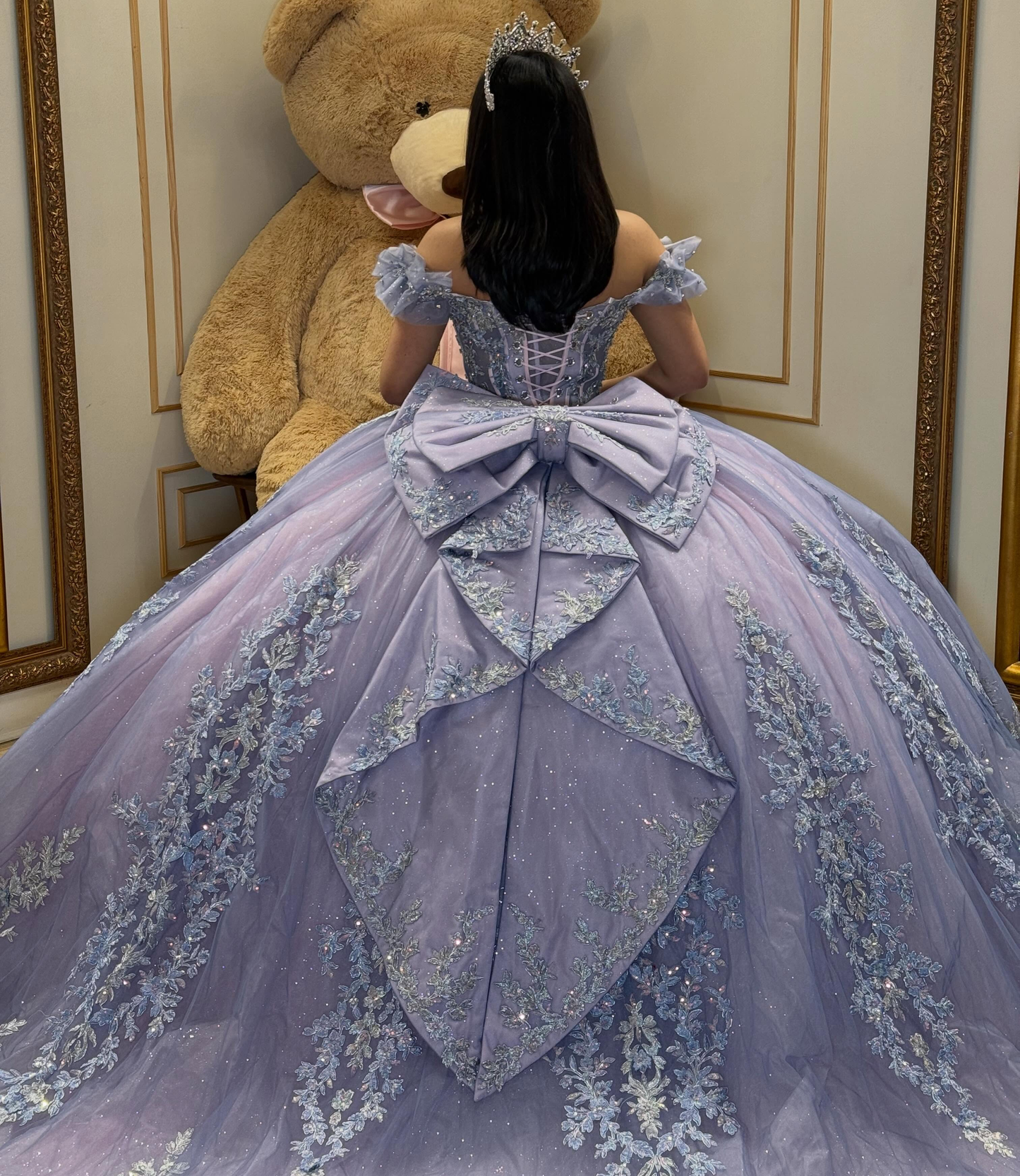 Lilac Ball Gown Tulle Lace Appliqued Sweet 16 Quinceanera Dress for Birthday HE1593