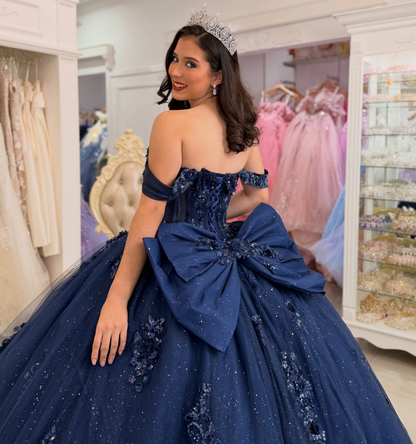 Off Shoulder Glittery Tulle Sweet 16 Quinceanera Dresses Lace Appliqued Party Gowns HE1597