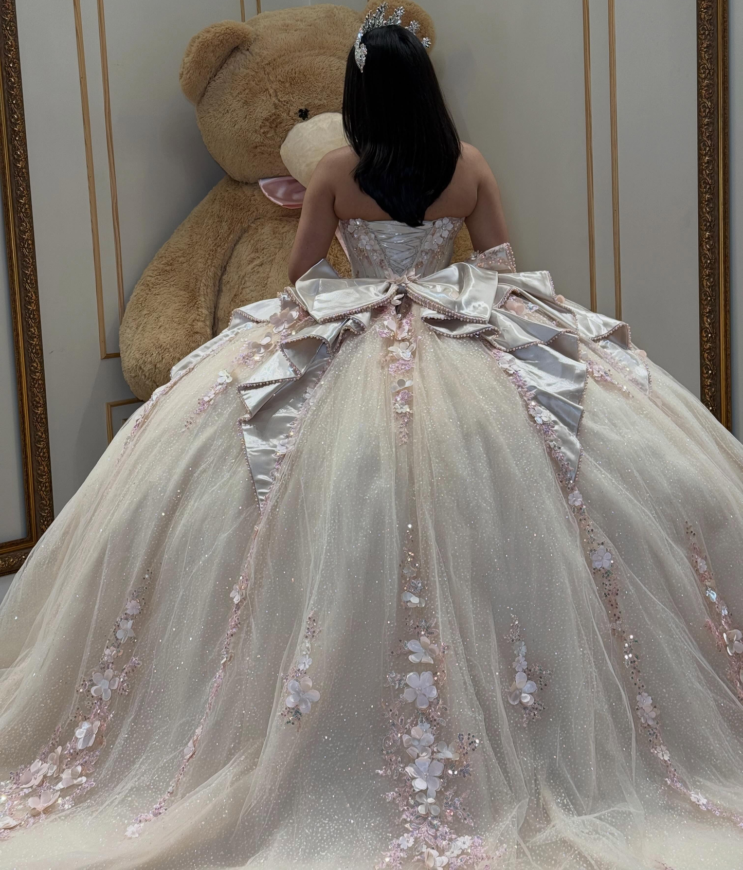 Sweetheart Glittery Tulle 3D Flower Lace Sweet 16 Quinceanera Dresses HE1575