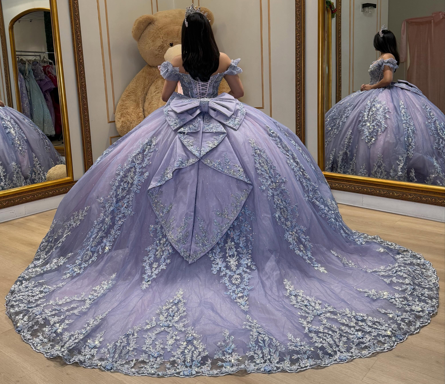 Lilac Ball Gown Tulle Lace Appliqued Sweet 16 Quinceanera Dress for Birthday HE1593