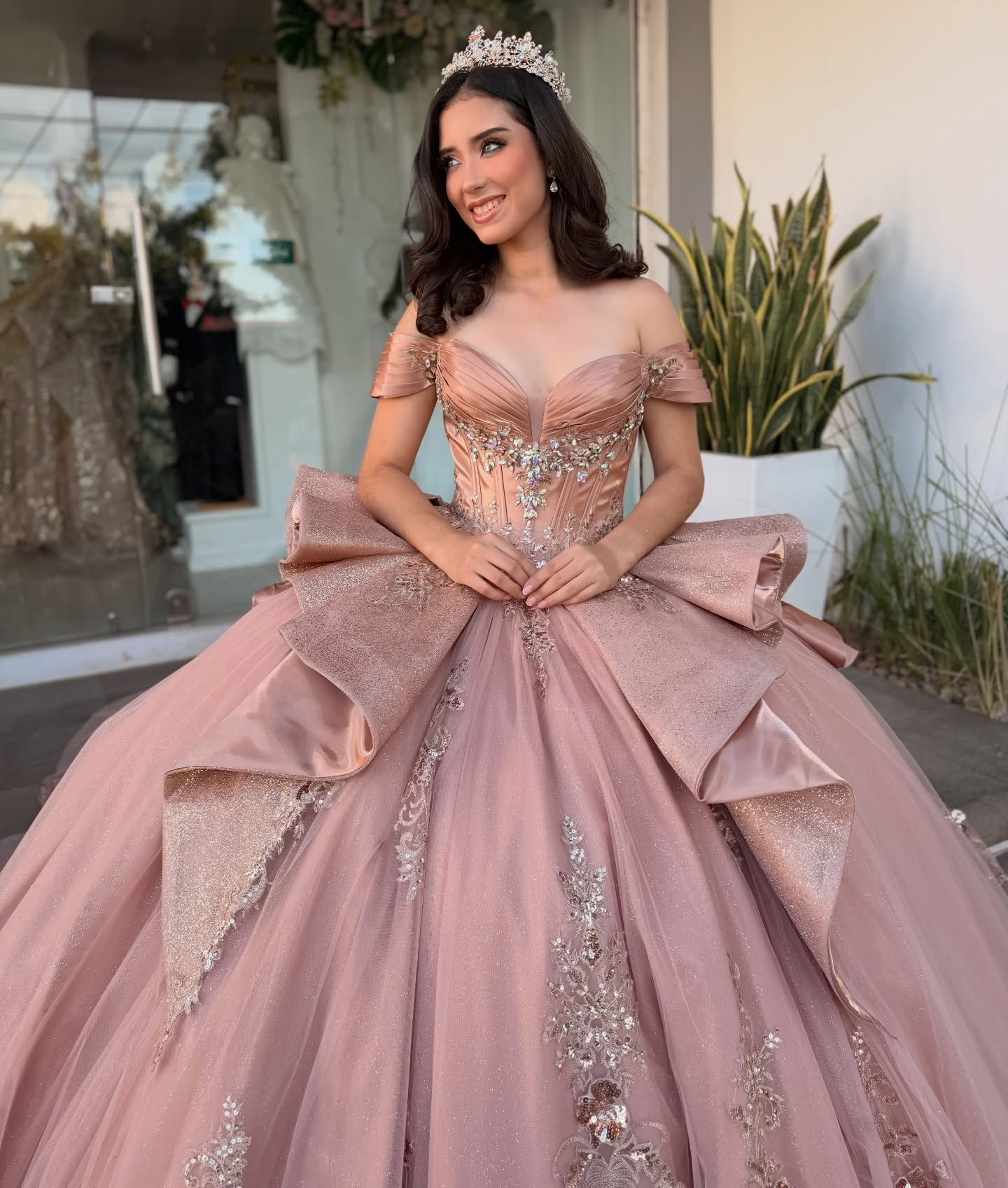 Ball Gown Tulle Appliqued Tiered Blush Sweet 16 Birthday Quinceanera Dresses HE1604