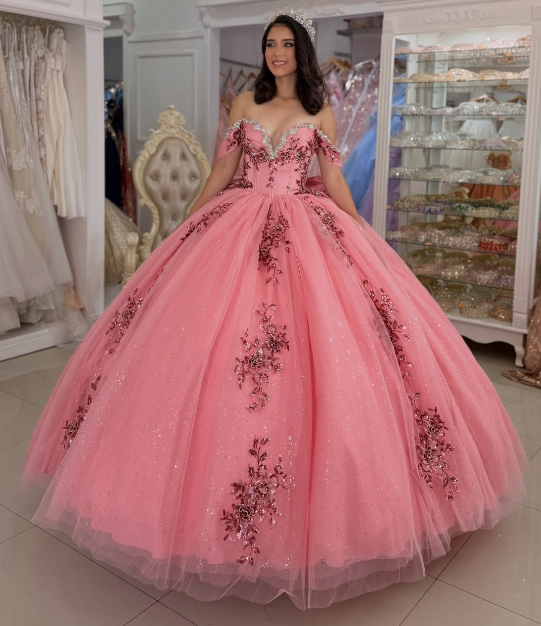 Lace Appliqued Beaded Off Shoulder Quinceanera Dresses Sweet 16 Birthday Gowns HE1599
