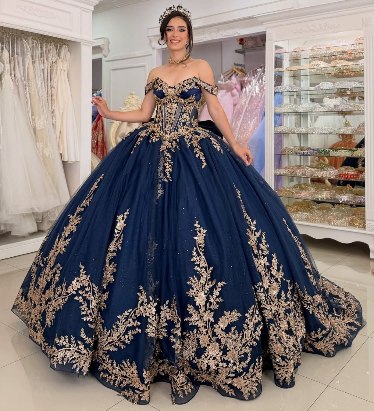 Tulle Lace Appliqued Off Shoulder Princess Quinceanera Dresses for Sweet 16 HE1601