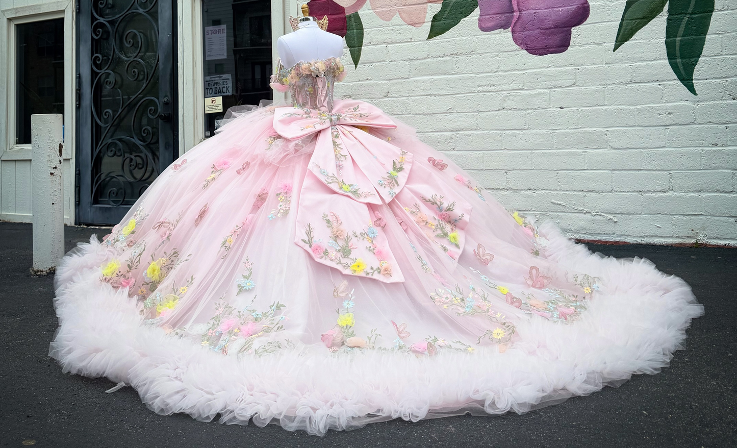 Ball Gown Off Shoulder Pink 3D Flowers Tulle Lace Sweet 16 Quinceanera Dresses HE1570