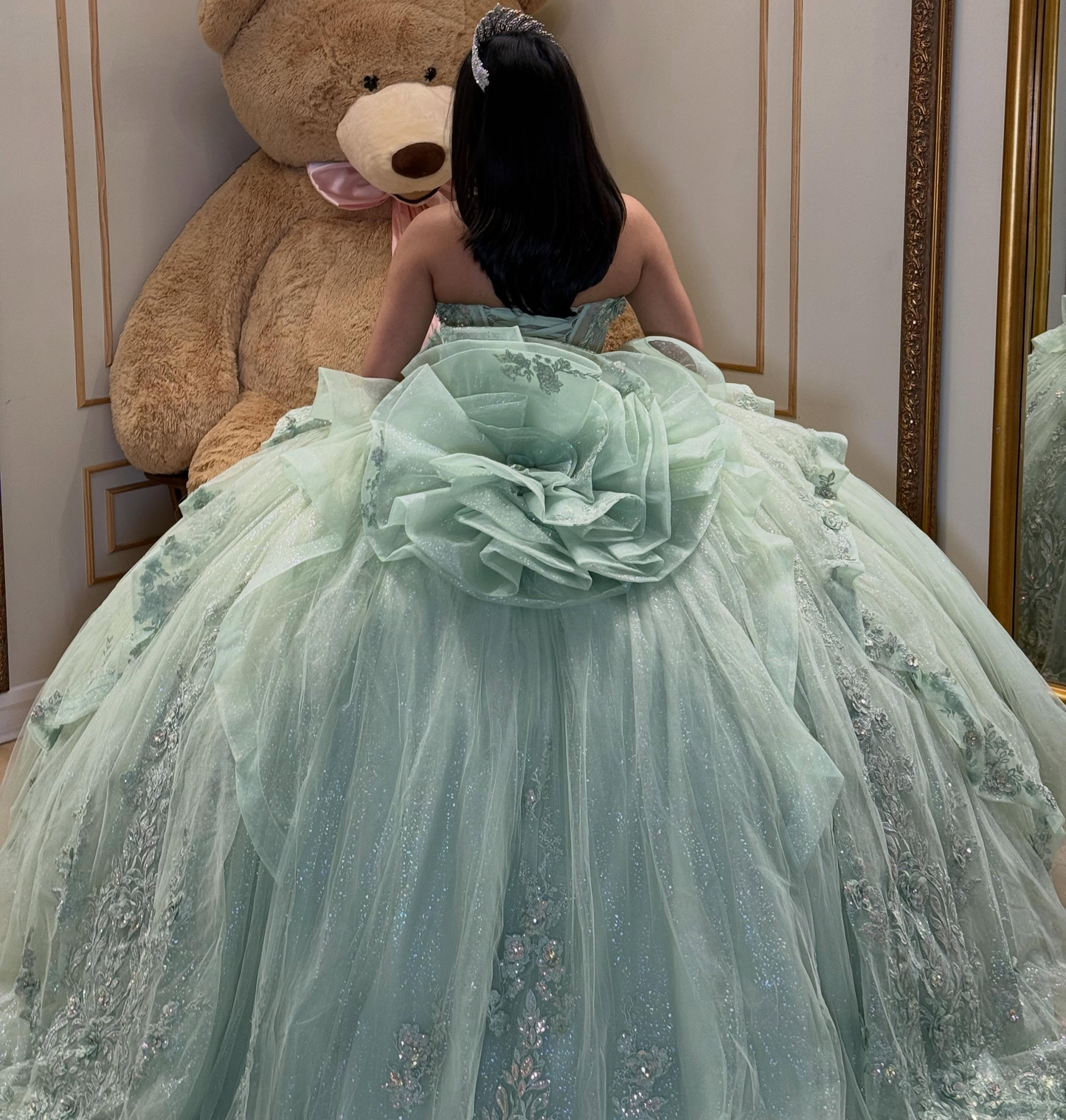 Glittery Tulle Sweetheart Lace Appliqued Green Quinceanera Dresses for Sweet 15 Party HE1595