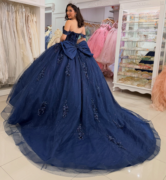 Off Shoulder Glittery Tulle Sweet 16 Quinceanera Dresses Lace Appliqued Party Gowns HE1597