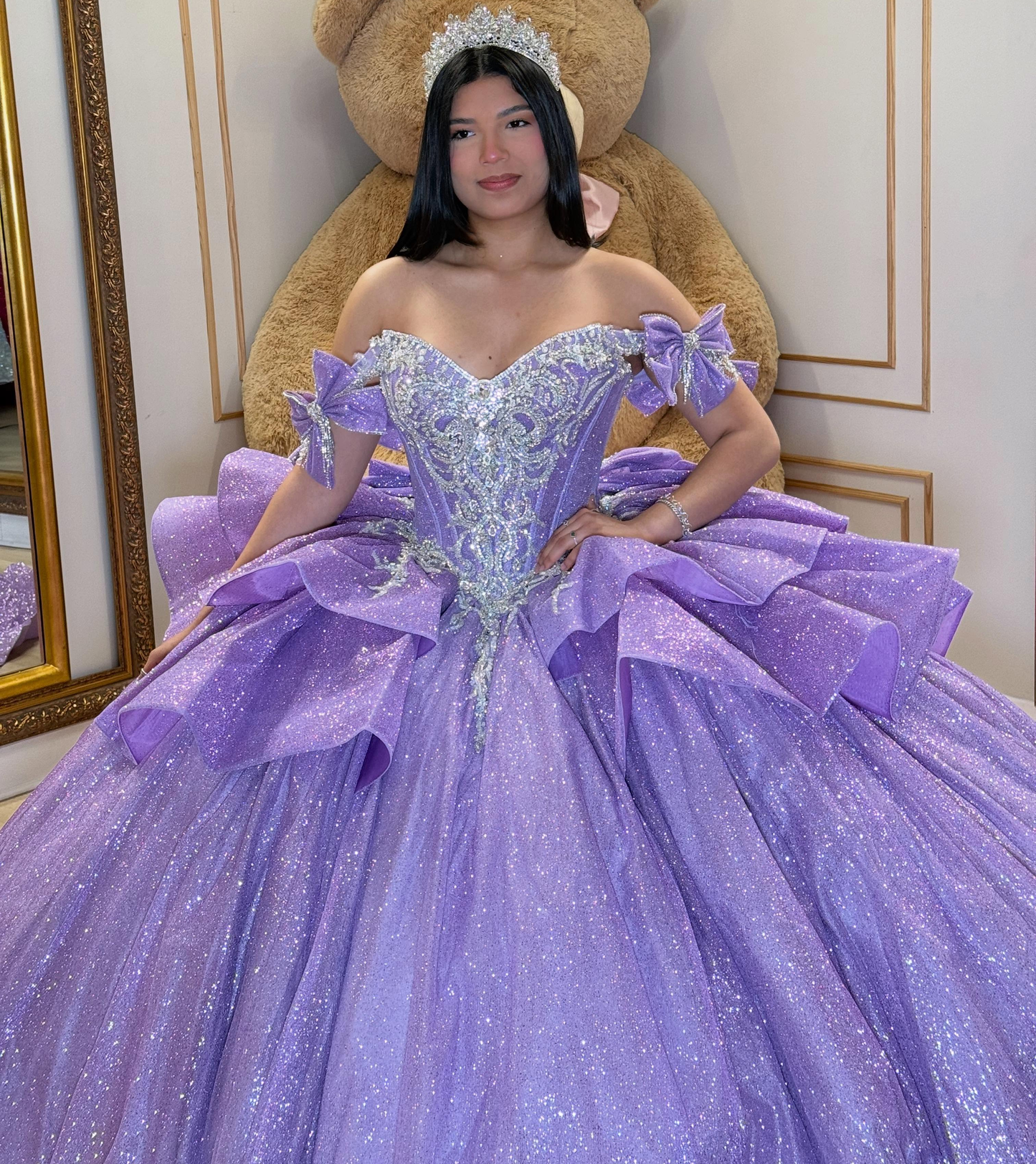 Off Shoulder Green Lace 3D Flowers Beaded Quinceanera Dress for Sweet