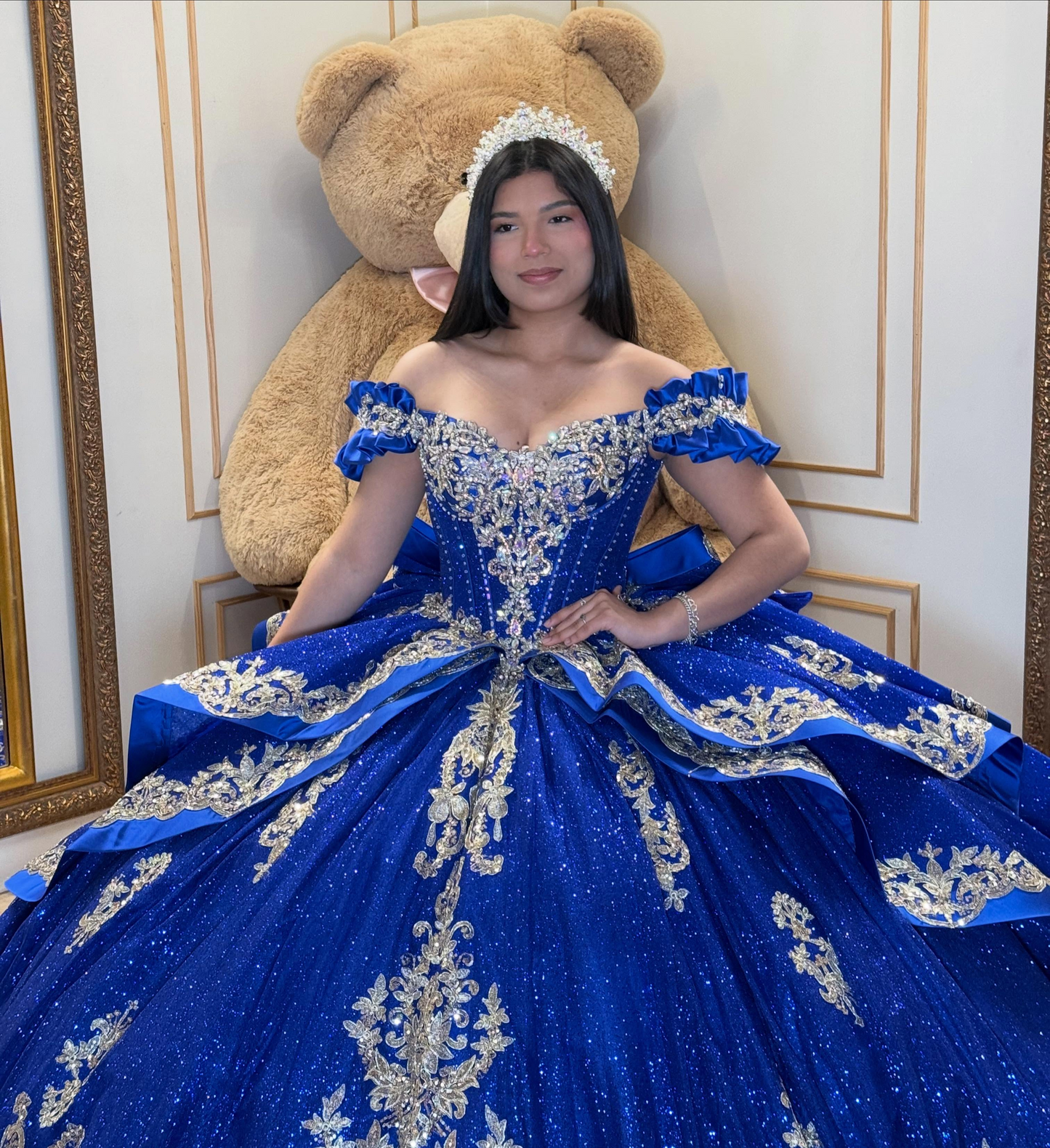 Ball Gown Lace Crystal Beaded Blue Sweet 16 Quinceanera Dresses for Girls HE1585