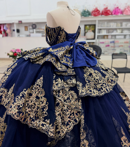 Tulle Lace Appliqued Crystal Luxury Blue Sweet 16 Quinceanera Dresses Birthday Gowns HE1610