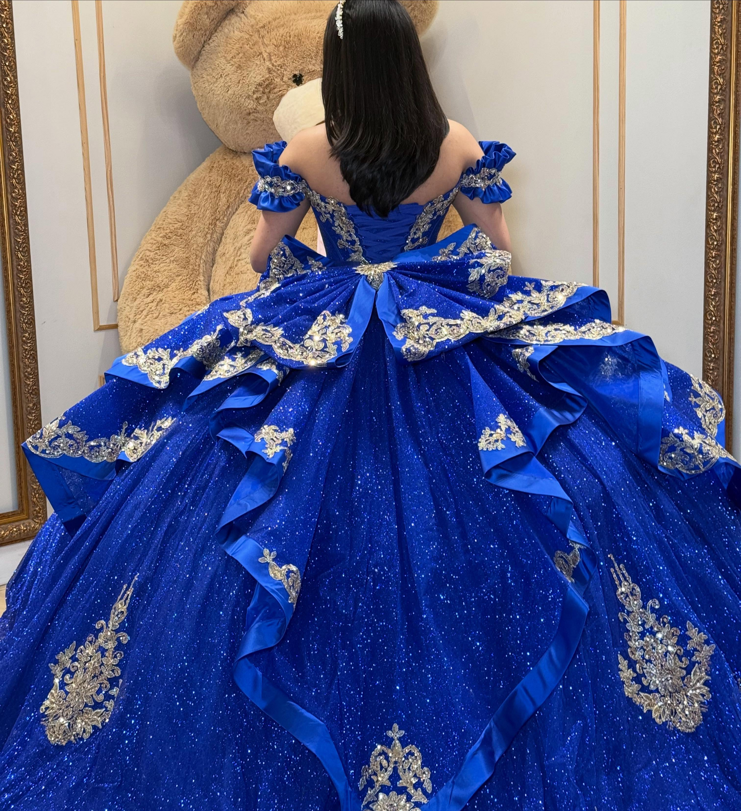 Ball Gown Lace Crystal Beaded Blue Sweet 16 Quinceanera Dresses for Girls HE1585