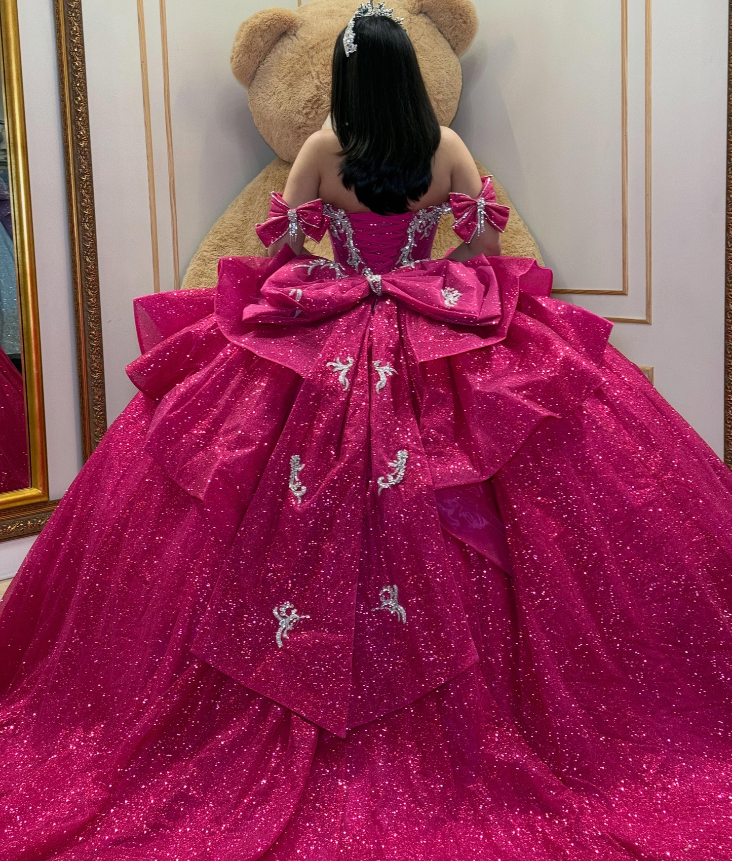 Glittery Tulle Crystal Beaded Off Shoulder Sweet 16 Quinceanera Dresses HE1589