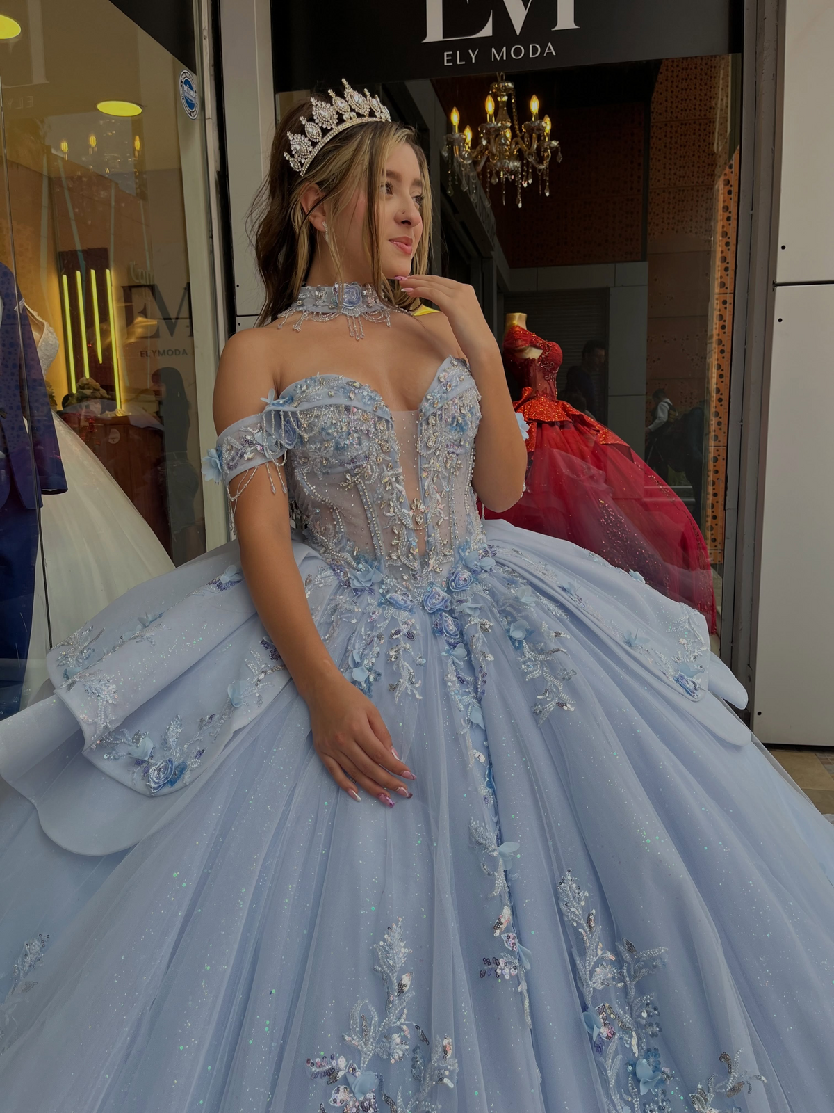 Ball Gown Lace Appliqued Blue Quinceanera Dresses Sweet 16 Birthday Party Gowns HE1937
