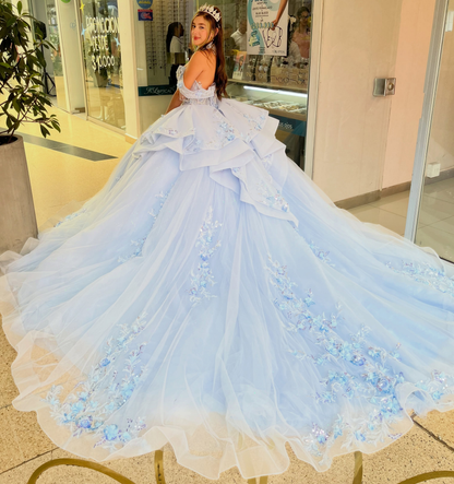 Ball Gown Lace Appliqued Blue Quinceanera Dresses Sweet 16 Birthday Party Gowns HE1937