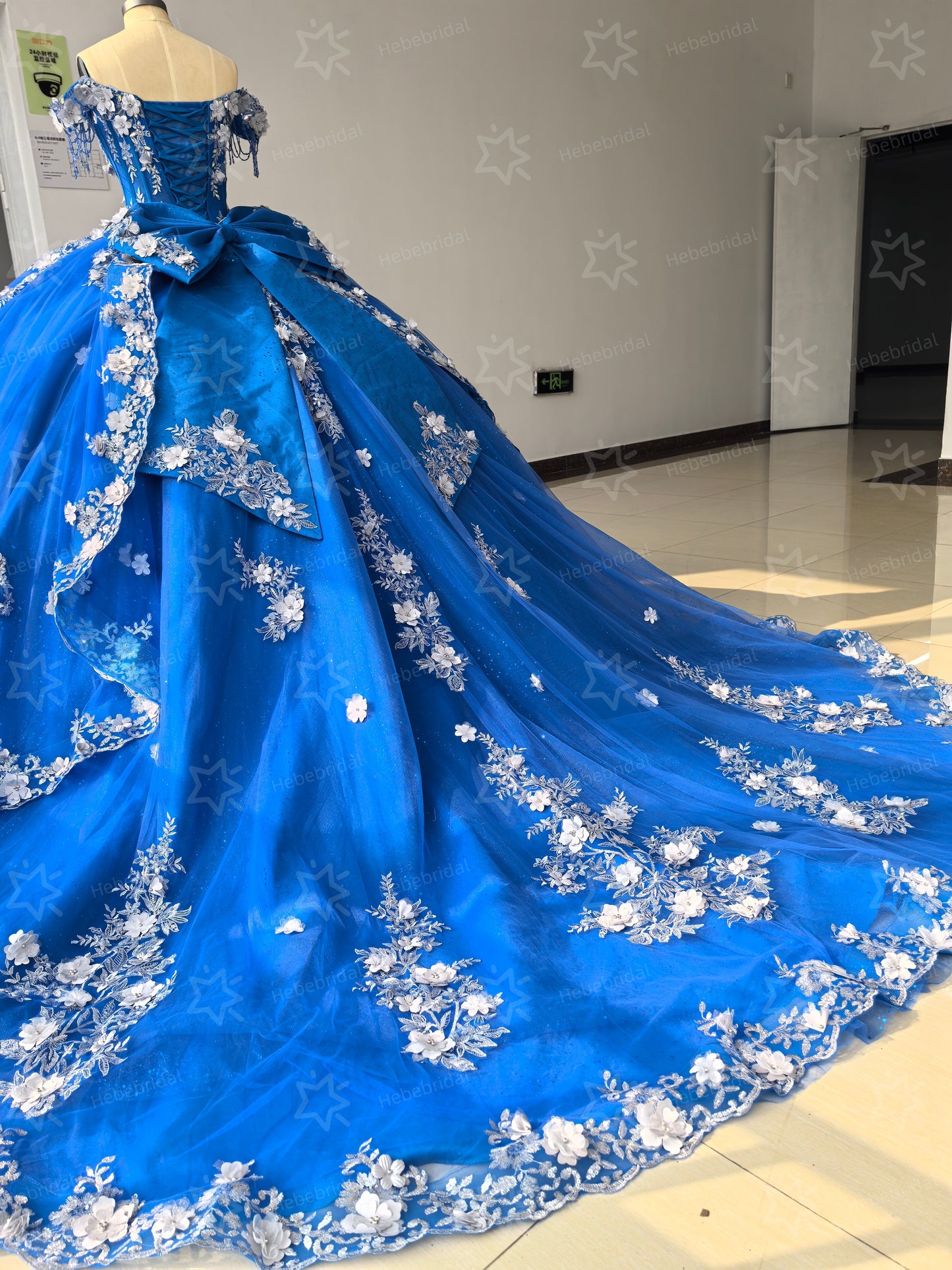 Gorgeous Ball Gown 3D Flower Quinceanera Dresses Off Shoulder Sweet 15 Party Gown HE1440