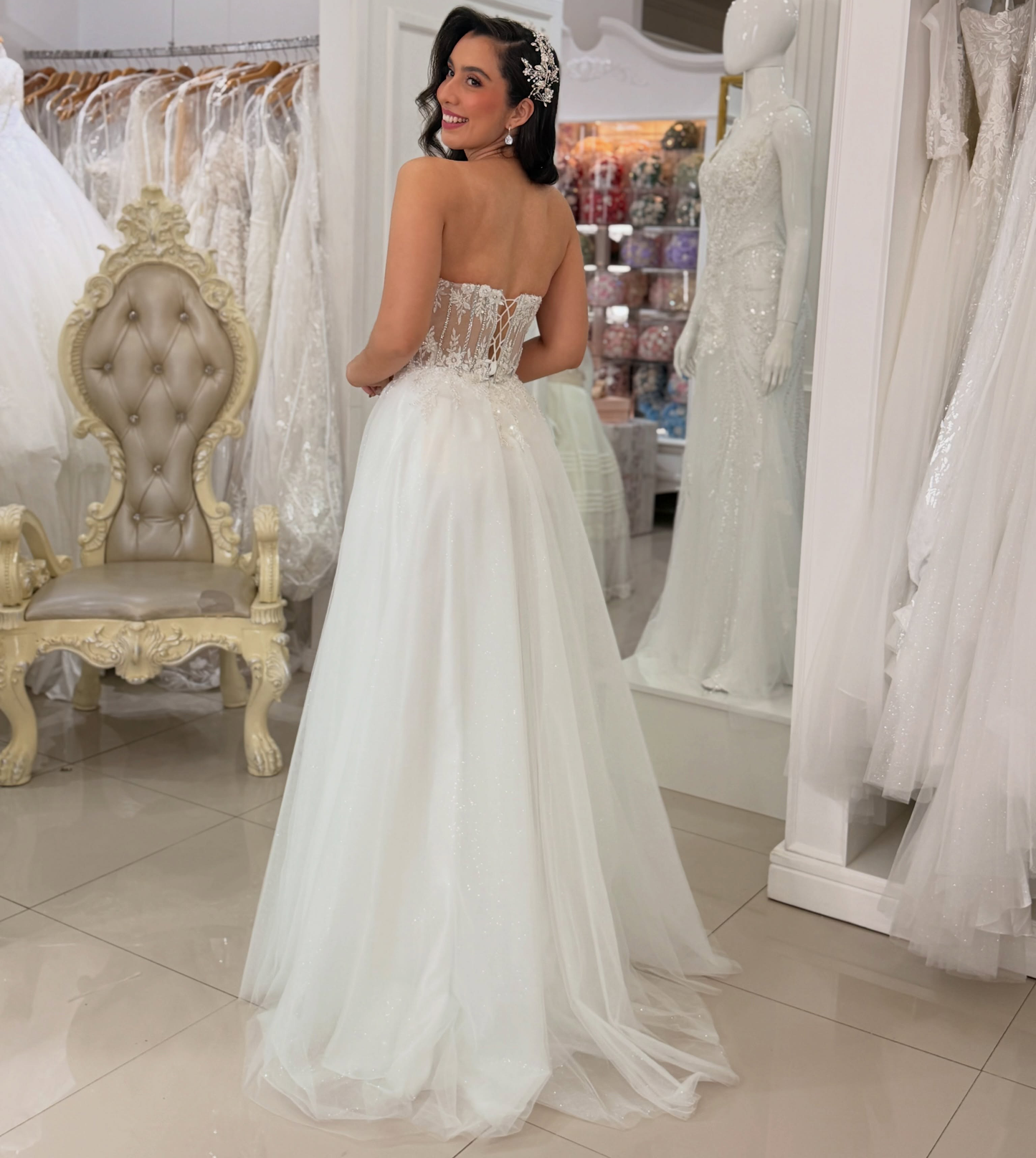 Sweetheart A-Linie Tüll 3D Blumen Strand Brautkleider für die Braut HE878