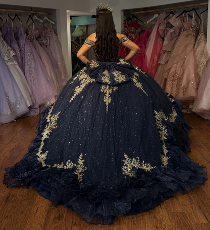 Off Shoulder Lace Appliqued Sweet 16 Princess Quinceanera Dresses with Ruffled HE1695