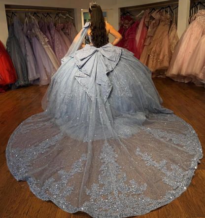 Glittery Sweet 15 Quinceanera Dresses Tulle Lace Appliqued Ball Gown Party Dresses HE1694