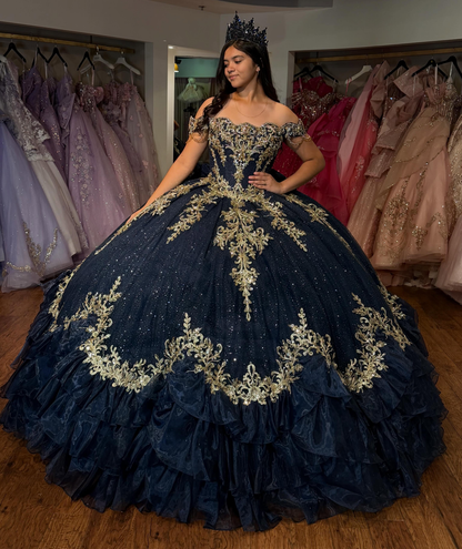 Off Shoulder Lace Appliqued Sweet 16 Princess Quinceanera Dresses with Ruffled HE1695