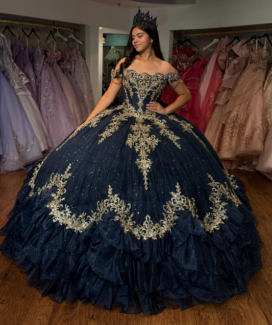 Off Shoulder Lace Appliqued Sweet 16 Princess Quinceanera Dresses with Ruffled HE1695