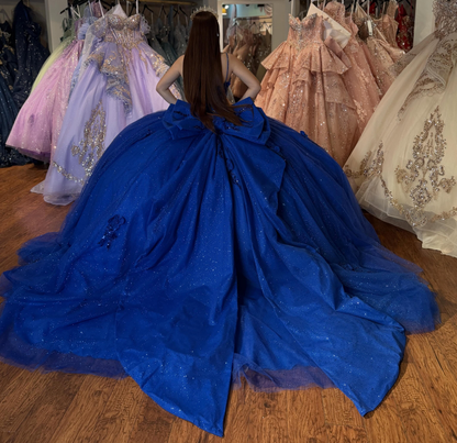 Glittery Tulle Sweetheart Royal Blue Quinceanera Dresses Party Gowns for Sweet 16 HE1611