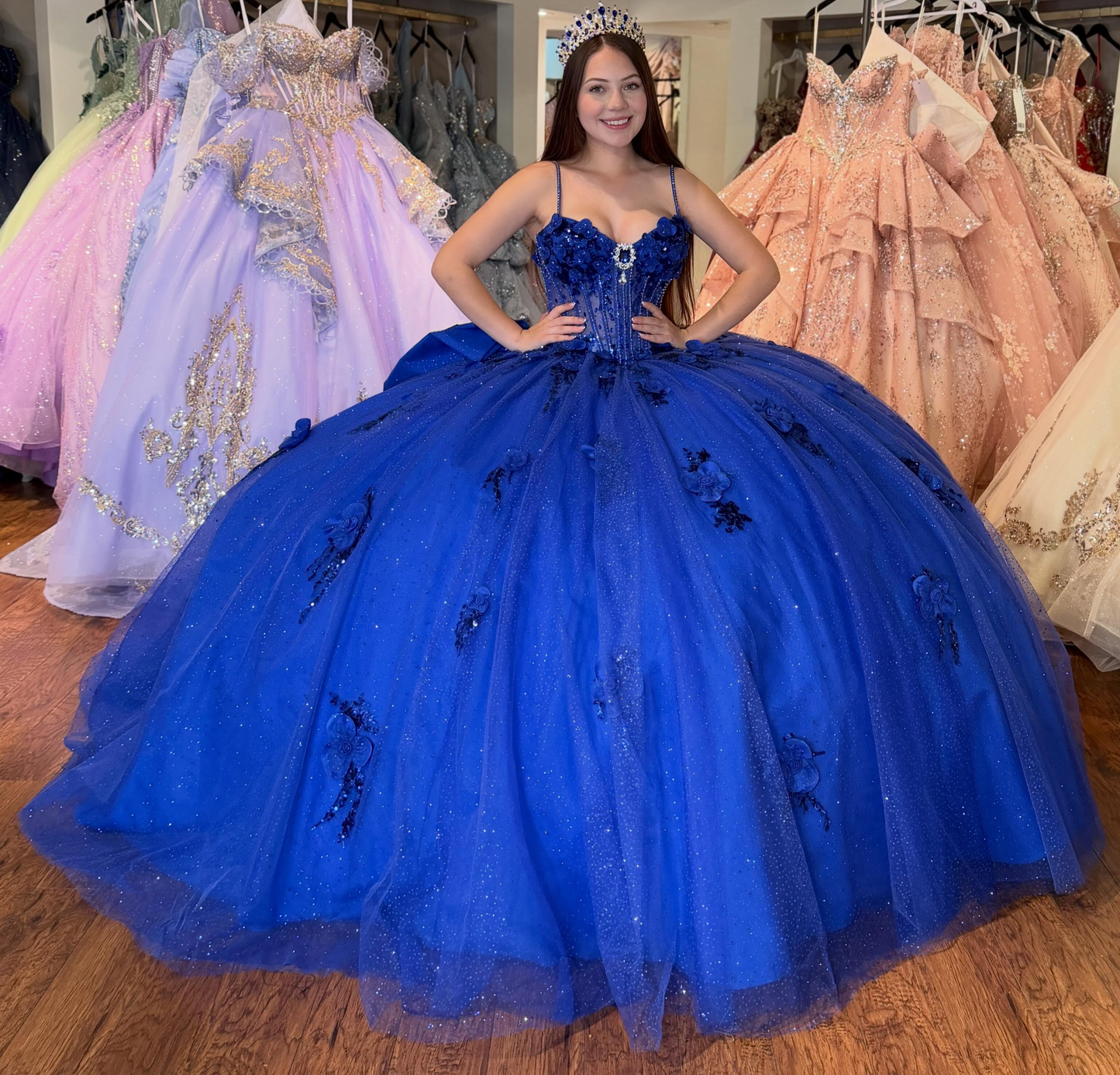 Glittery Tulle Sweetheart Royal Blue Quinceanera Dresses Party Gowns for Sweet 16 HE1611