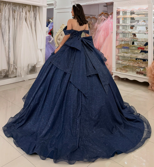 Off Shoulder Glittery Tulle Beaded Quinceanera Dresses Sweet 16 Celebration Gowns HE1667
