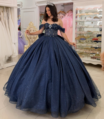 Vestidos de quinceañera con hombros descubiertos, tul princesa, apliques, vestidos de quinceañera HE530