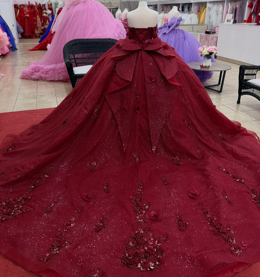 Sweet 16 Red 3D Flower Lace Appliqued Quinceanera Dresses for Birthday Party HE1608