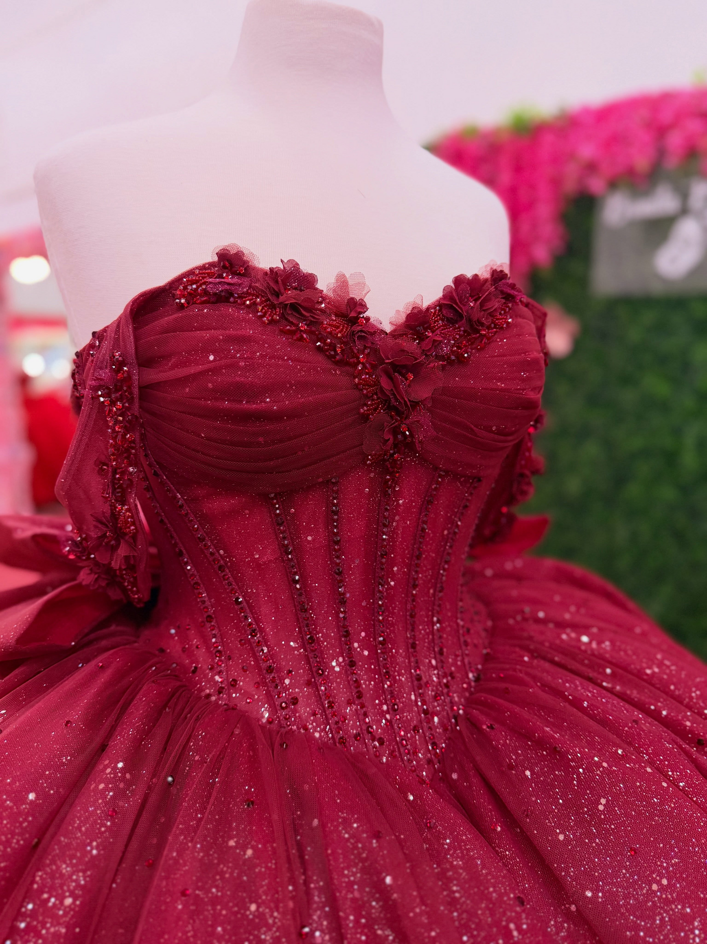 Sweet 16 Red 3D Flower Lace Appliqued Quinceanera Dresses for Birthday Party HE1608
