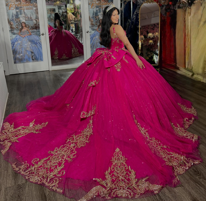 Glittery Lace Appliqued Sweet 16 Quinceanera Dresses Sweetheart Celebration Gowns HE1680