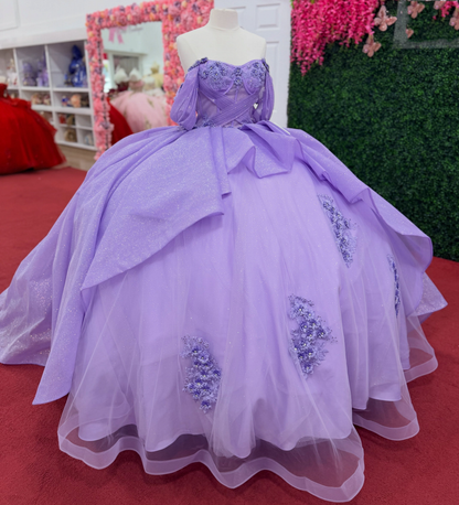 Glittery Tulle Appliqued Lilac Quinceanera Dresses Sweet 16 Celebration Party Gowns HE1670