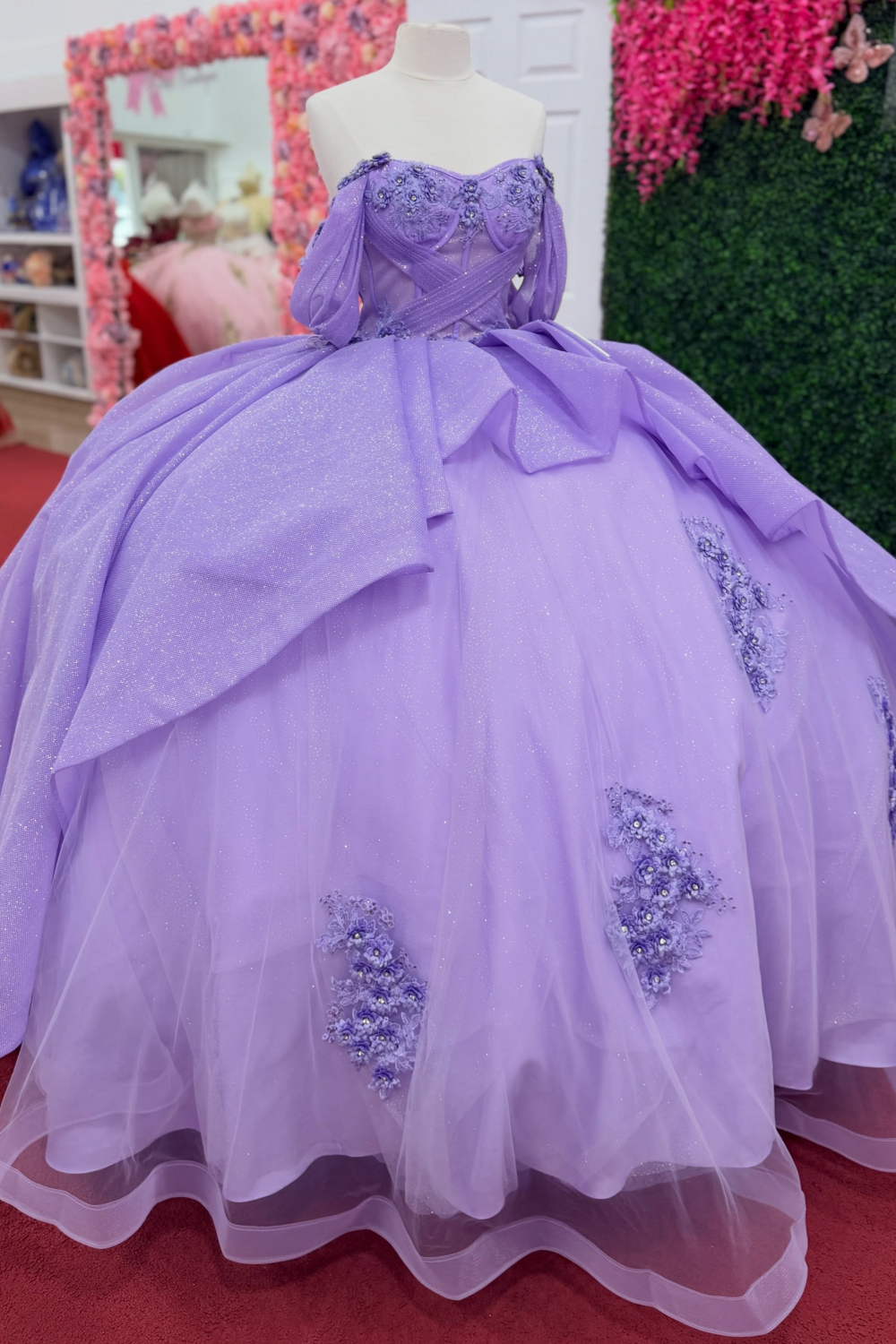 Glittery Tulle Appliqued Lilac Quinceanera Dresses Sweet 16 Celebration Party Gowns HE1670
