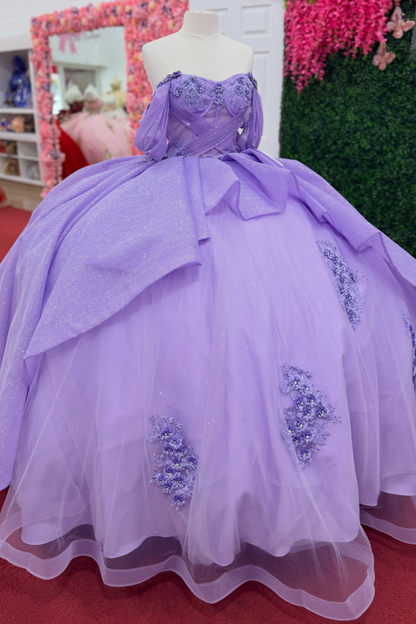 Glittery Tulle Appliqued Lilac Quinceanera Dresses Sweet 16 Celebration Party Gowns HE1670