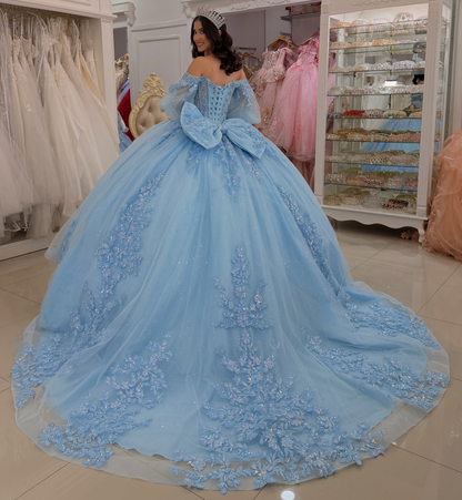 Vestidos de quinceañera con hombros descubiertos, tul princesa, apliques, vestidos de quinceañera HE530