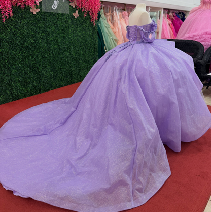 Glittery Tulle Appliqued Lilac Quinceanera Dresses Sweet 16 Celebration Party Gowns HE1670