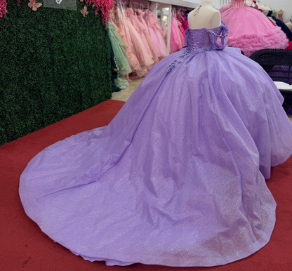 Glittery Tulle Appliqued Lilac Quinceanera Dresses Sweet 16 Celebration Party Gowns HE1670