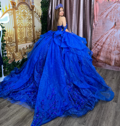 Off Shoulder Lace Crystal Appliqued Blue Quinceanera Dresses for Sweet 15 Party HE1677
