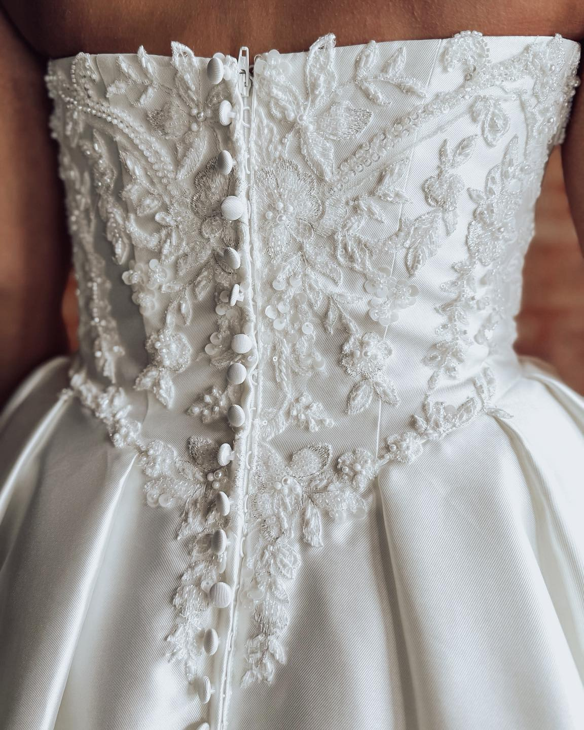 A Line Satin Boho Wedding Dresses Strapless Appliqued Beaded Wedding Gowns for Bride HE1791