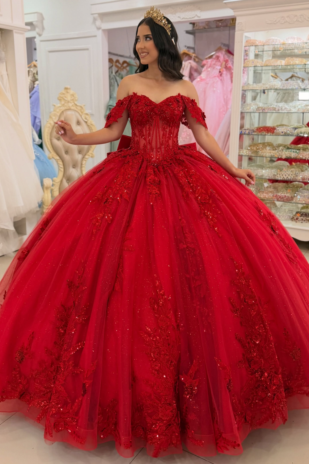 Vestidos de quinceañera con hombros descubiertos, tul princesa, apliques, vestidos de quinceañera HE530
