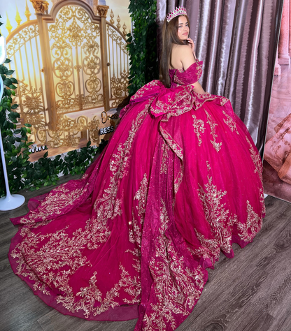 Ball Gown Lace Appliqued Sweet 15 Quinceanera Dresses Glittery Birthday Gowns HE1678
