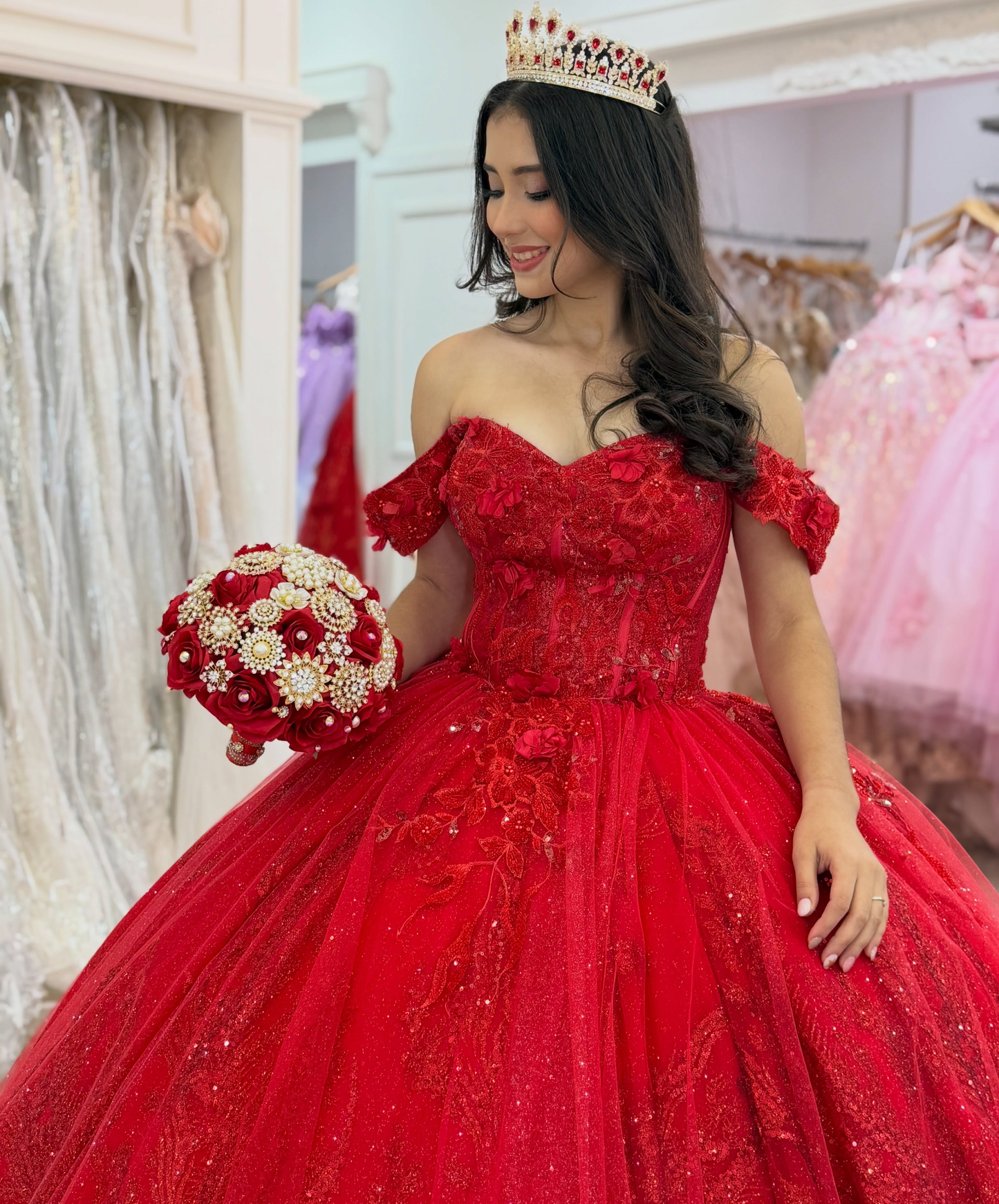 Vestidos de quinceañera con hombros descubiertos, tul princesa, apliques, vestidos de quinceañera HE530