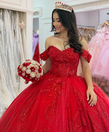 Vestidos de quinceañera con hombros descubiertos, tul princesa, apliques, vestidos de quinceañera HE530