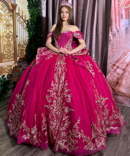 Ball Gown Lace Appliqued Sweet 15 Quinceanera Dresses Glittery Birthday Gowns HE1678
