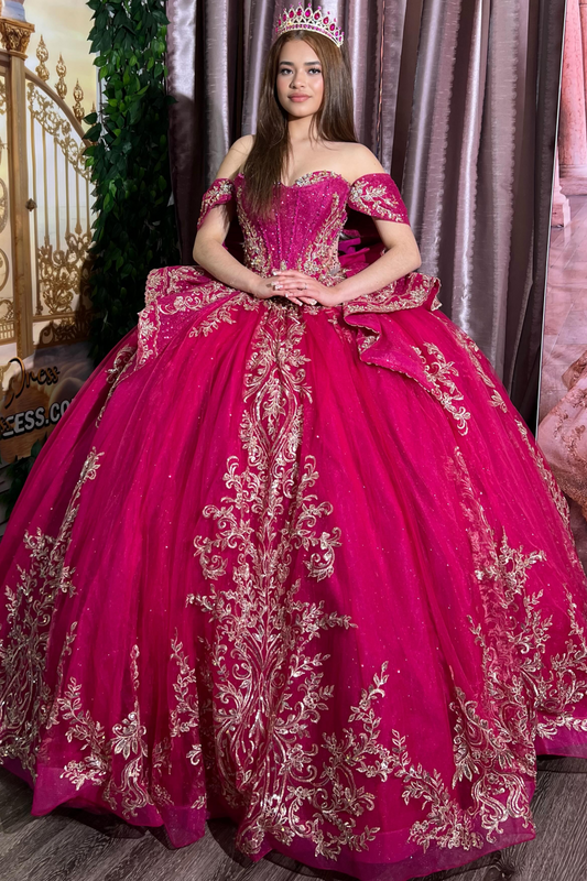 Ball Gown Lace Appliqued Sweet 15 Quinceanera Dresses Glittery Birthday Gowns HE1678