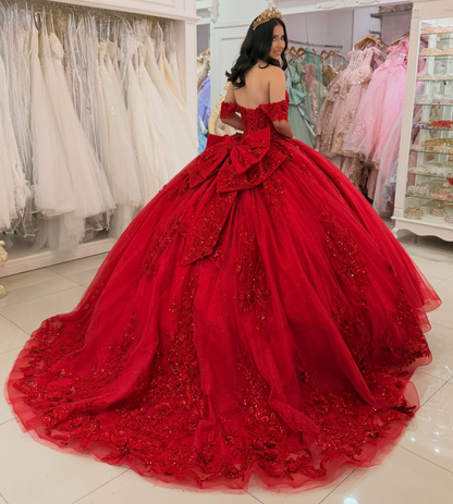 Vestidos de quinceañera con hombros descubiertos, tul princesa, apliques, vestidos de quinceañera HE530
